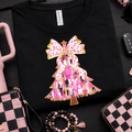 Pink brushstroke Christmas tree with bow MM070626