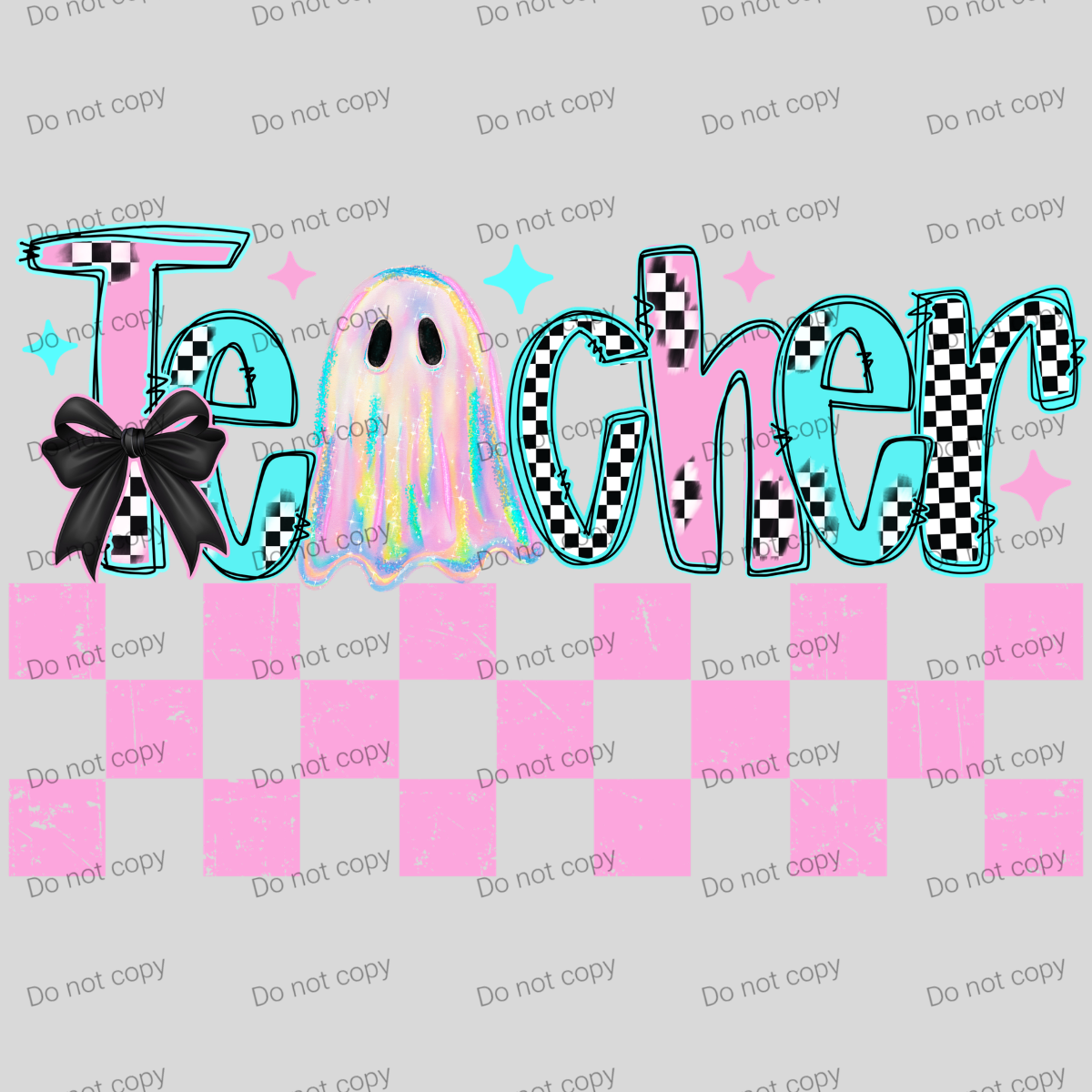 Checkered pink and teal ghost school grade design MM072026