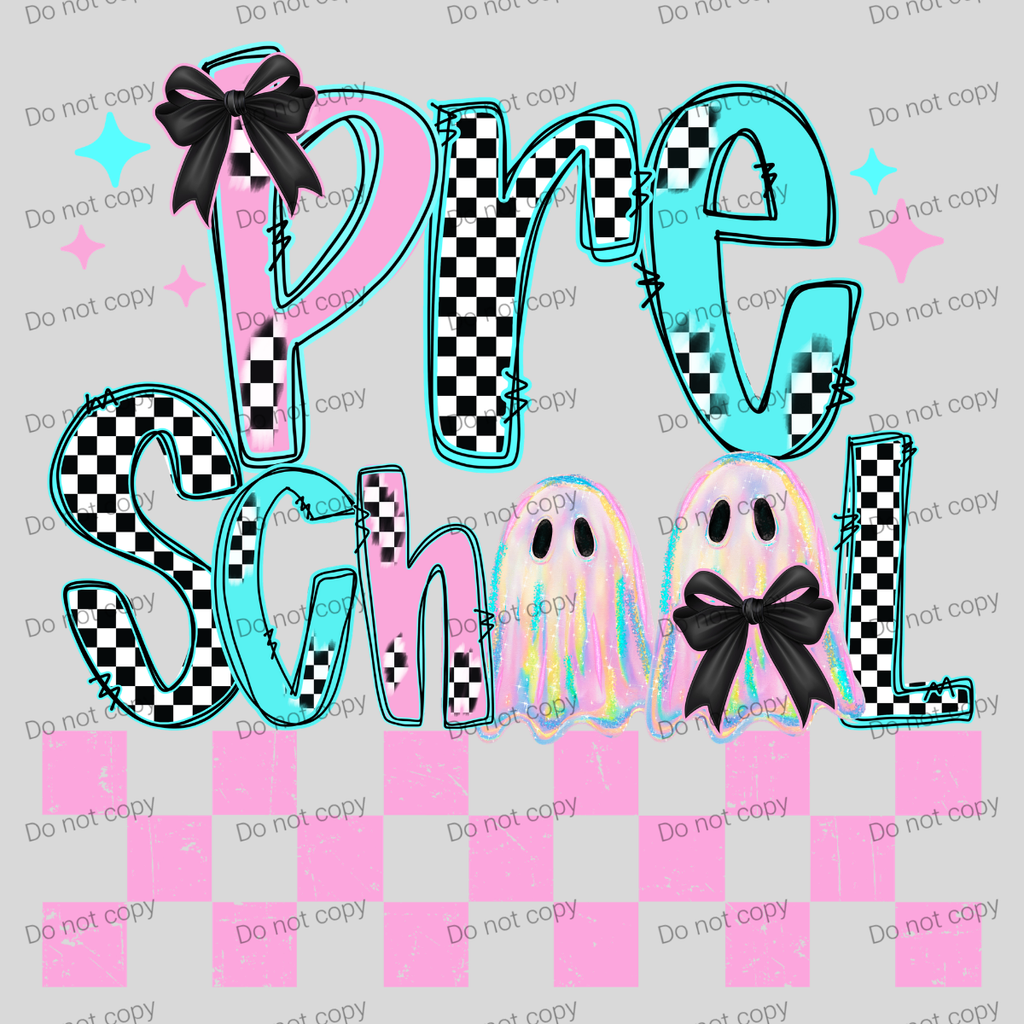 Checkered pink and teal ghost school grade design MM072026