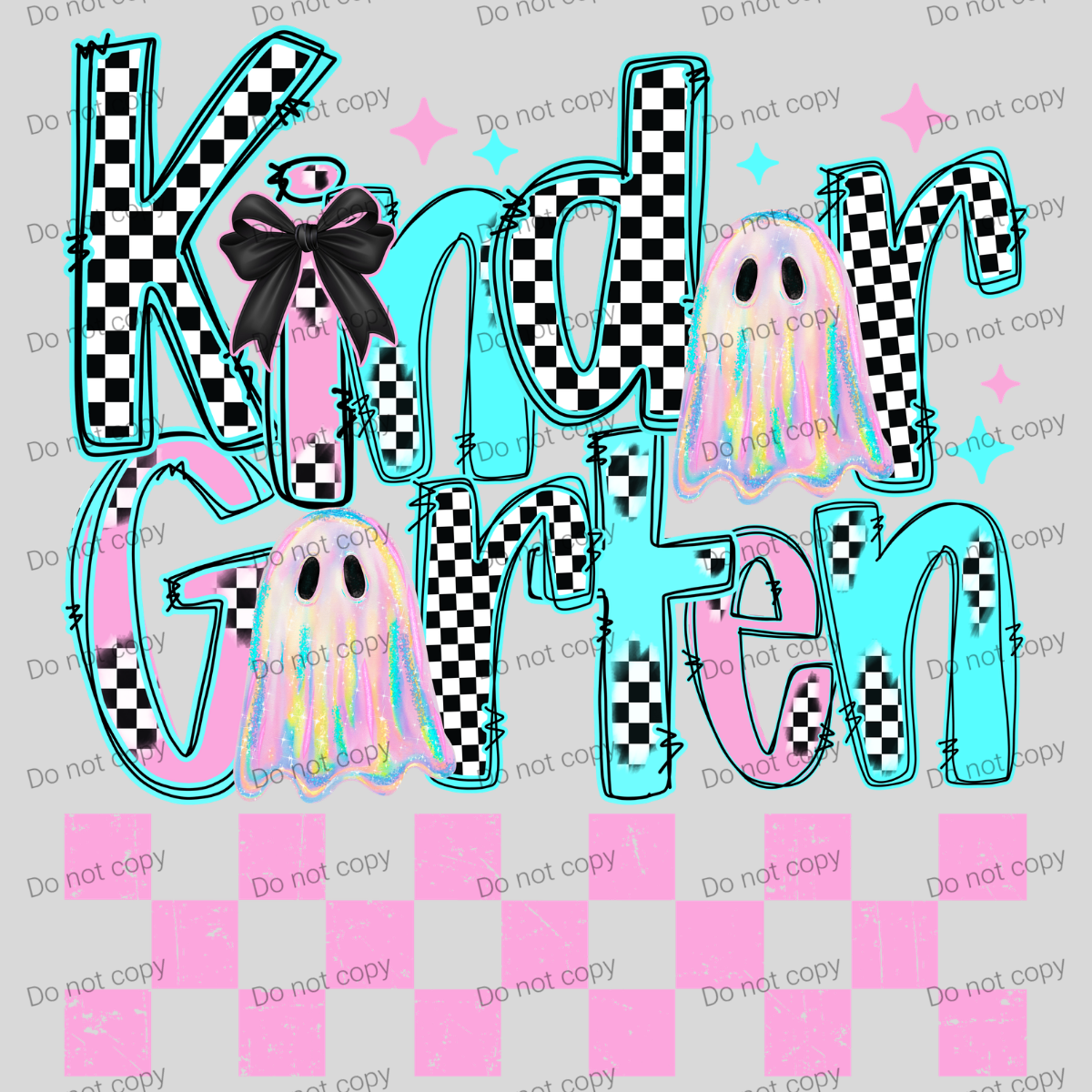 Checkered pink and teal ghost school grade design MM072026