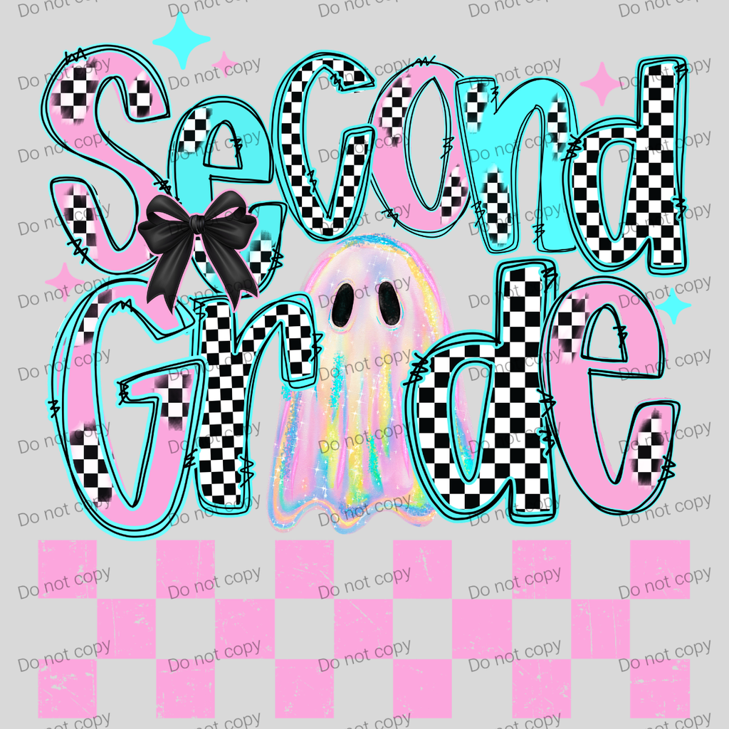 Checkered pink and teal ghost school grade design MM072026