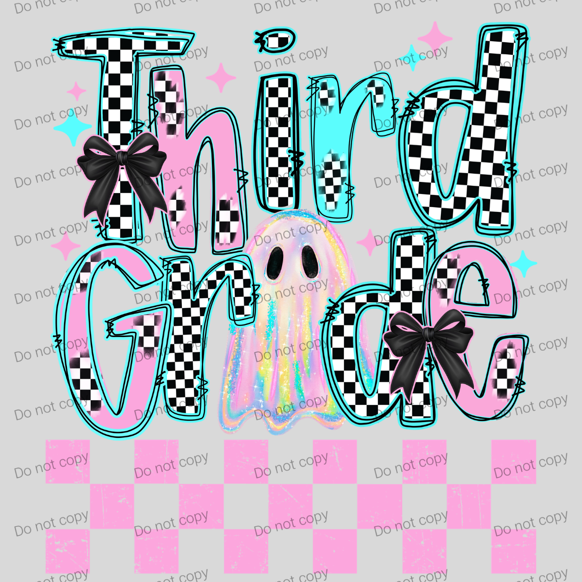Checkered pink and teal ghost school grade design MM072026