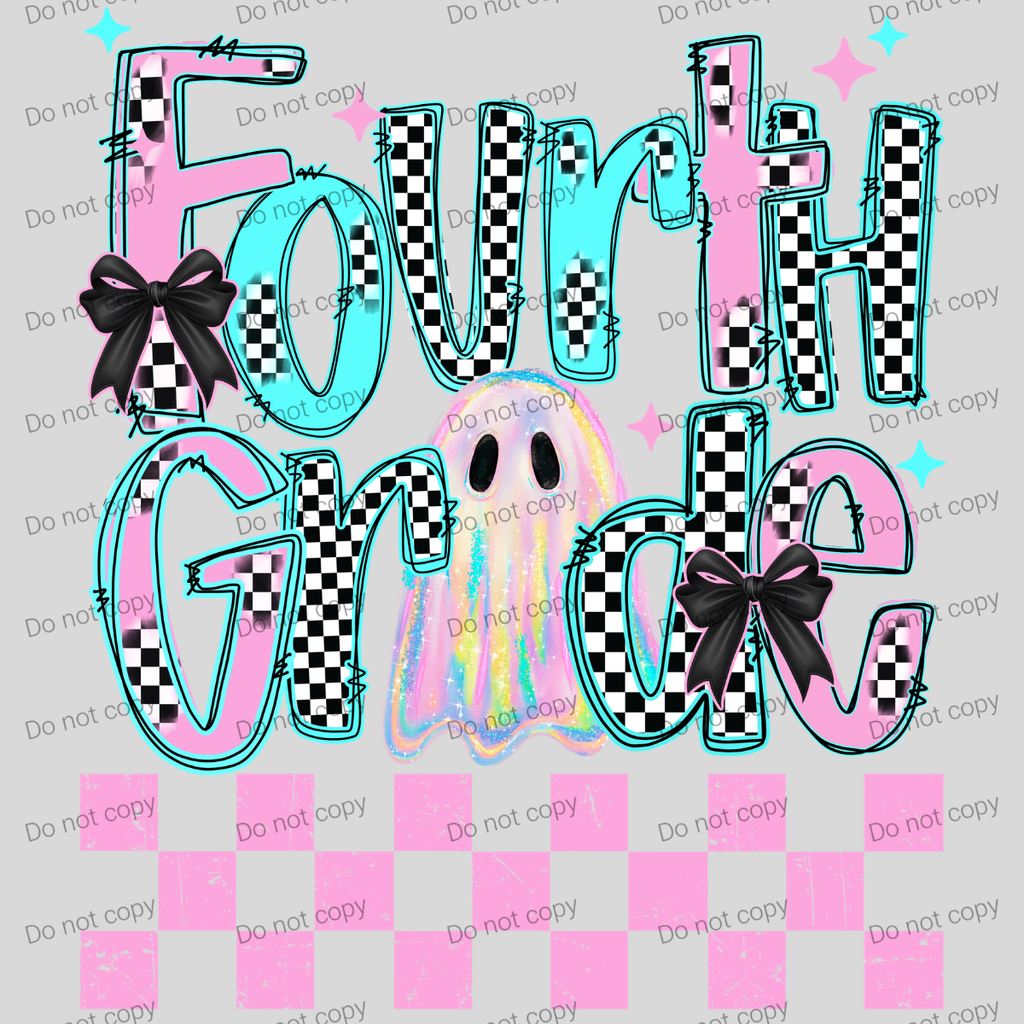 Checkered pink and teal ghost school grade design MM072026
