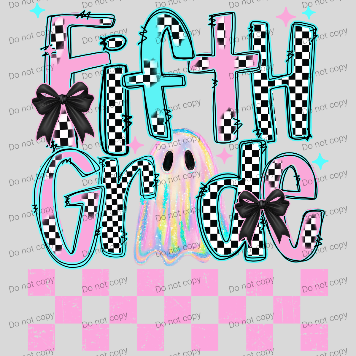 Checkered pink and teal ghost school grade design MM072026