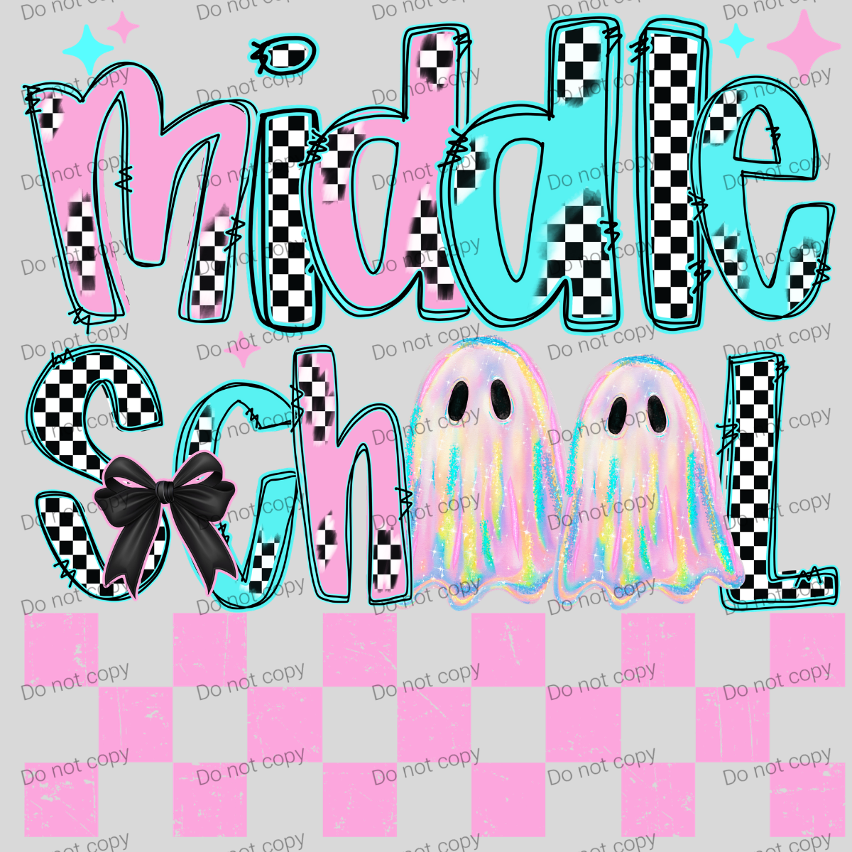 Checkered pink and teal ghost school grade design MM072026