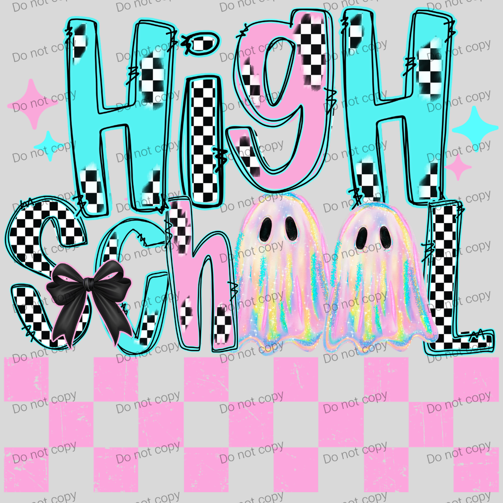 Checkered pink and teal ghost school grade design MM072026