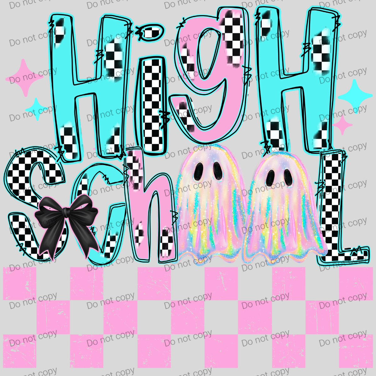 Checkered pink and teal ghost school grade design MM072026