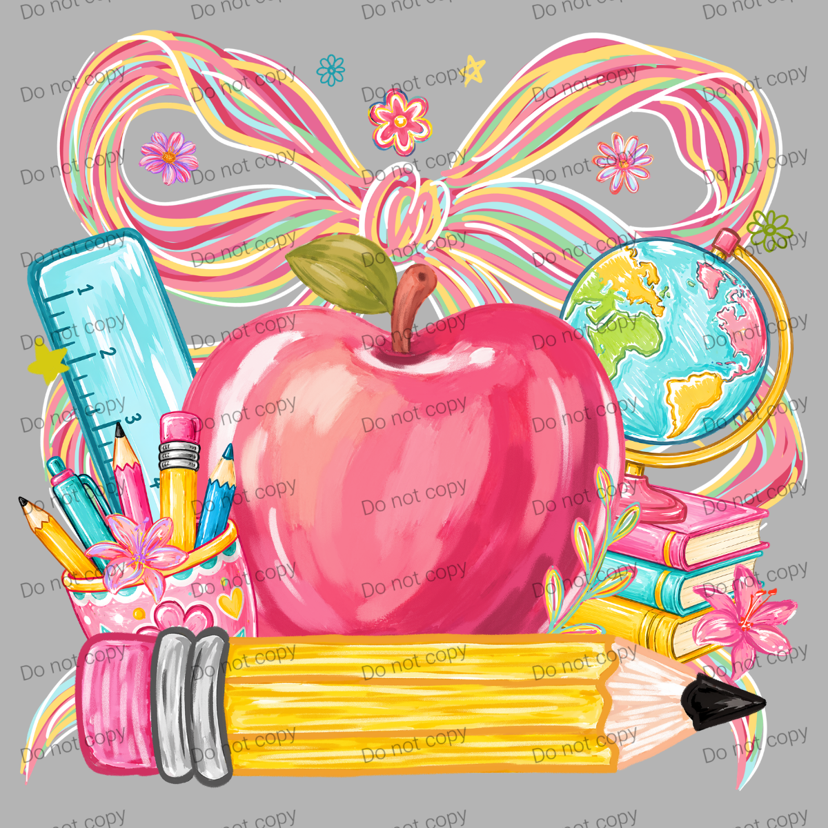 Brushstroke bow with apple and pencil MM072026