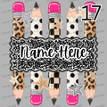 Custom pencils with cheetah polkadot and checkered print MM072026(add your name to the note section below please use capital and lowercase letters as you would like them appeared on the design.)