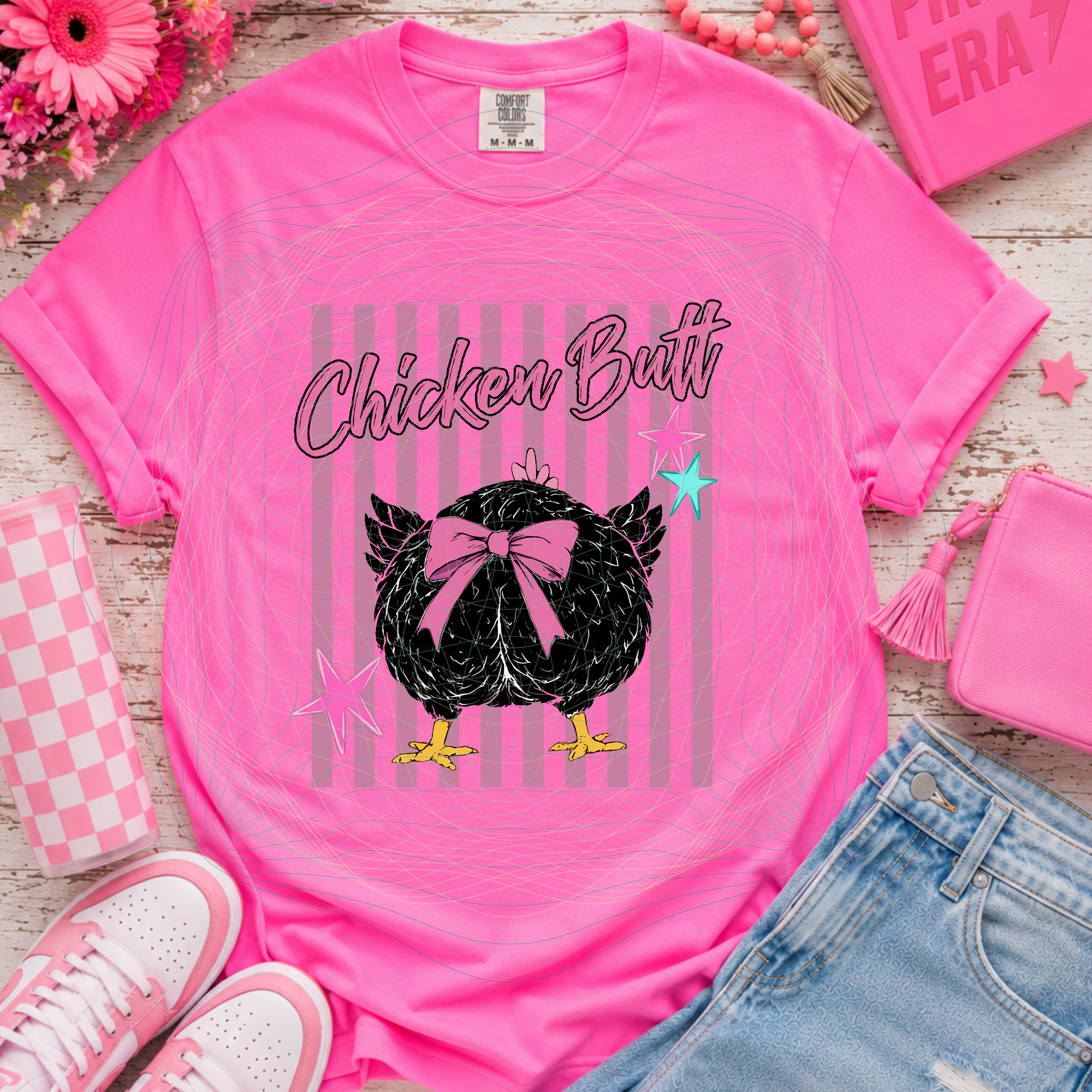 Chicken butt chicken with pink bow MM061526