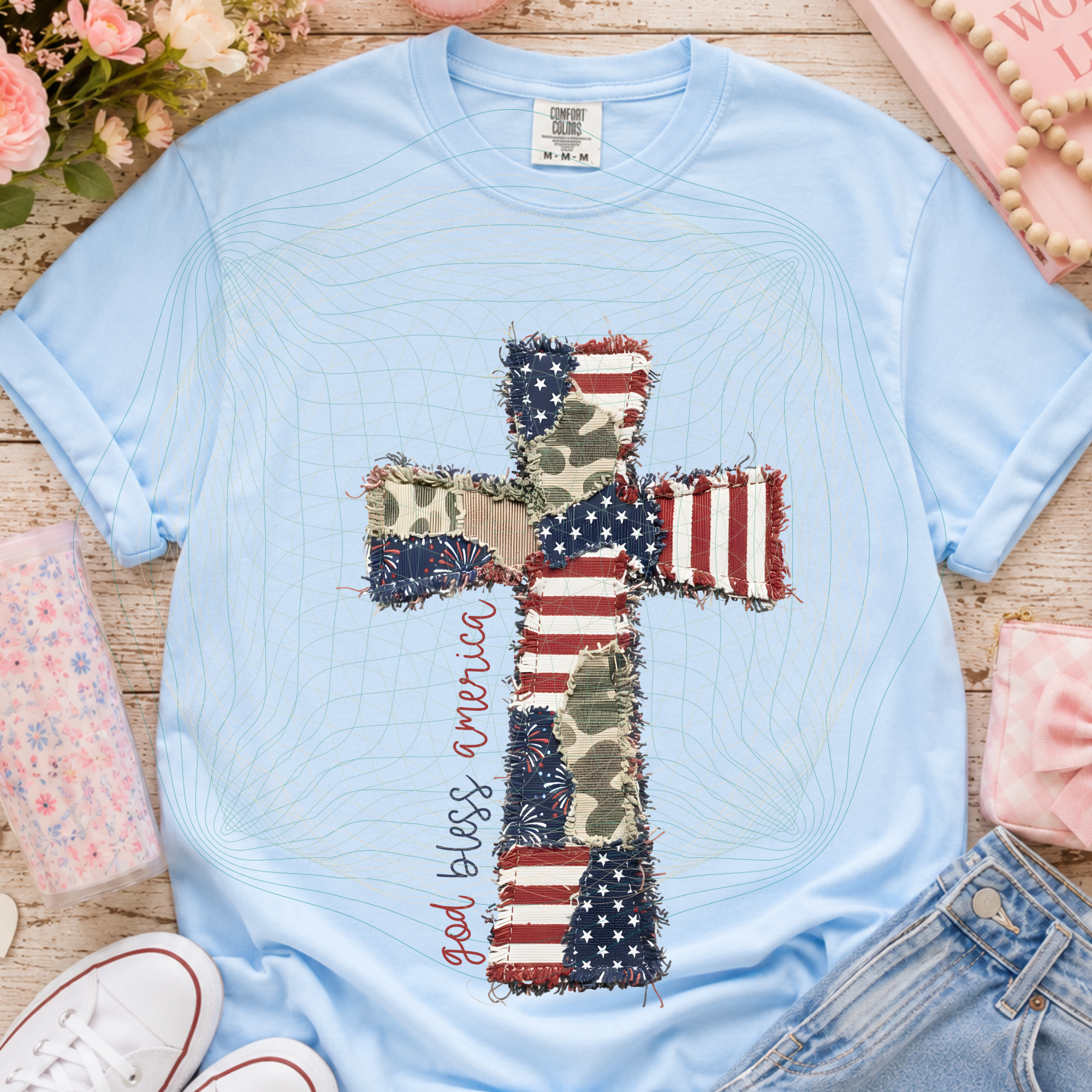 Camo red white and blue cross MM061526