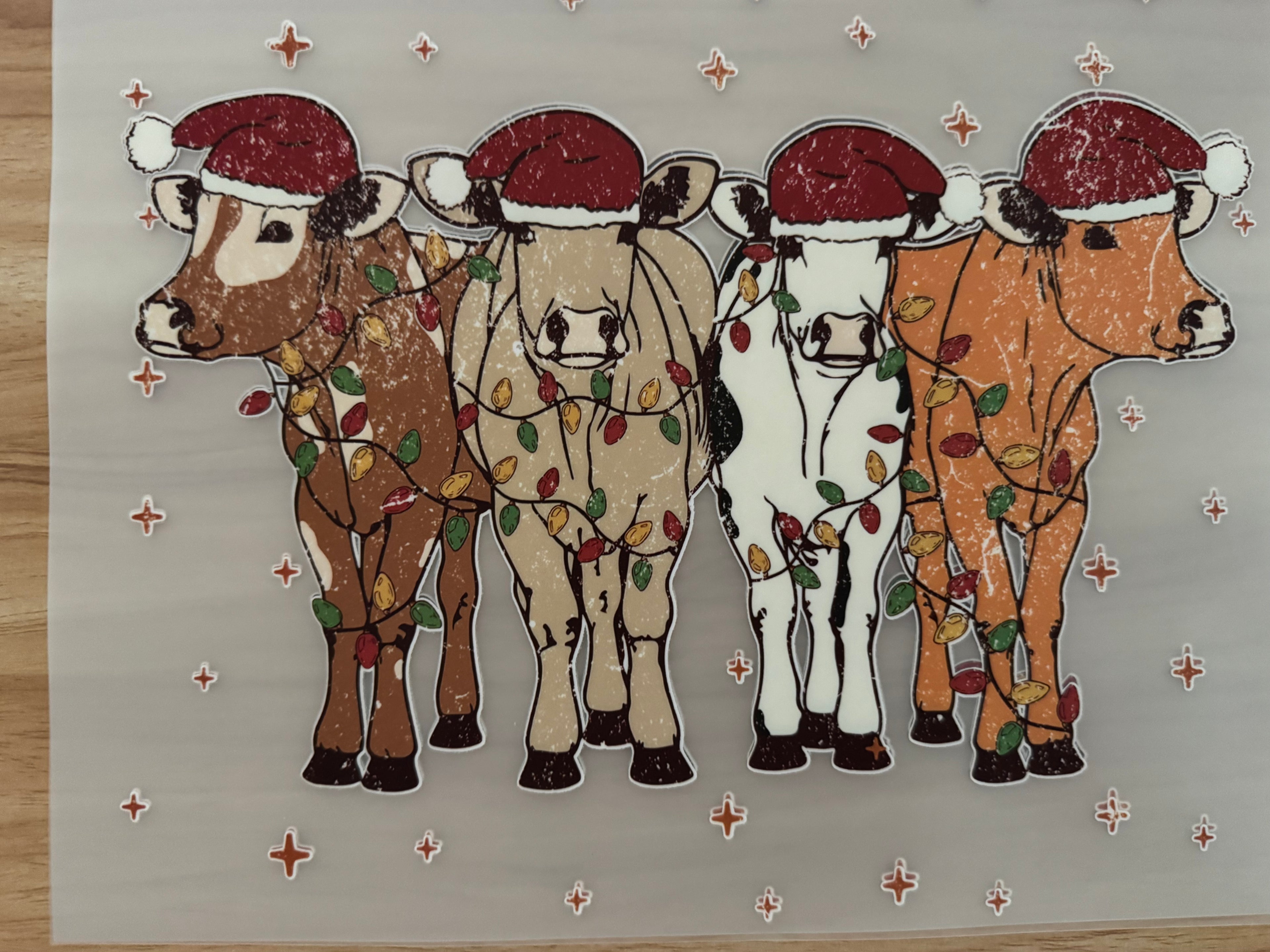 Quad Christmas cows (full color screen print transfer not a DTF) B1
