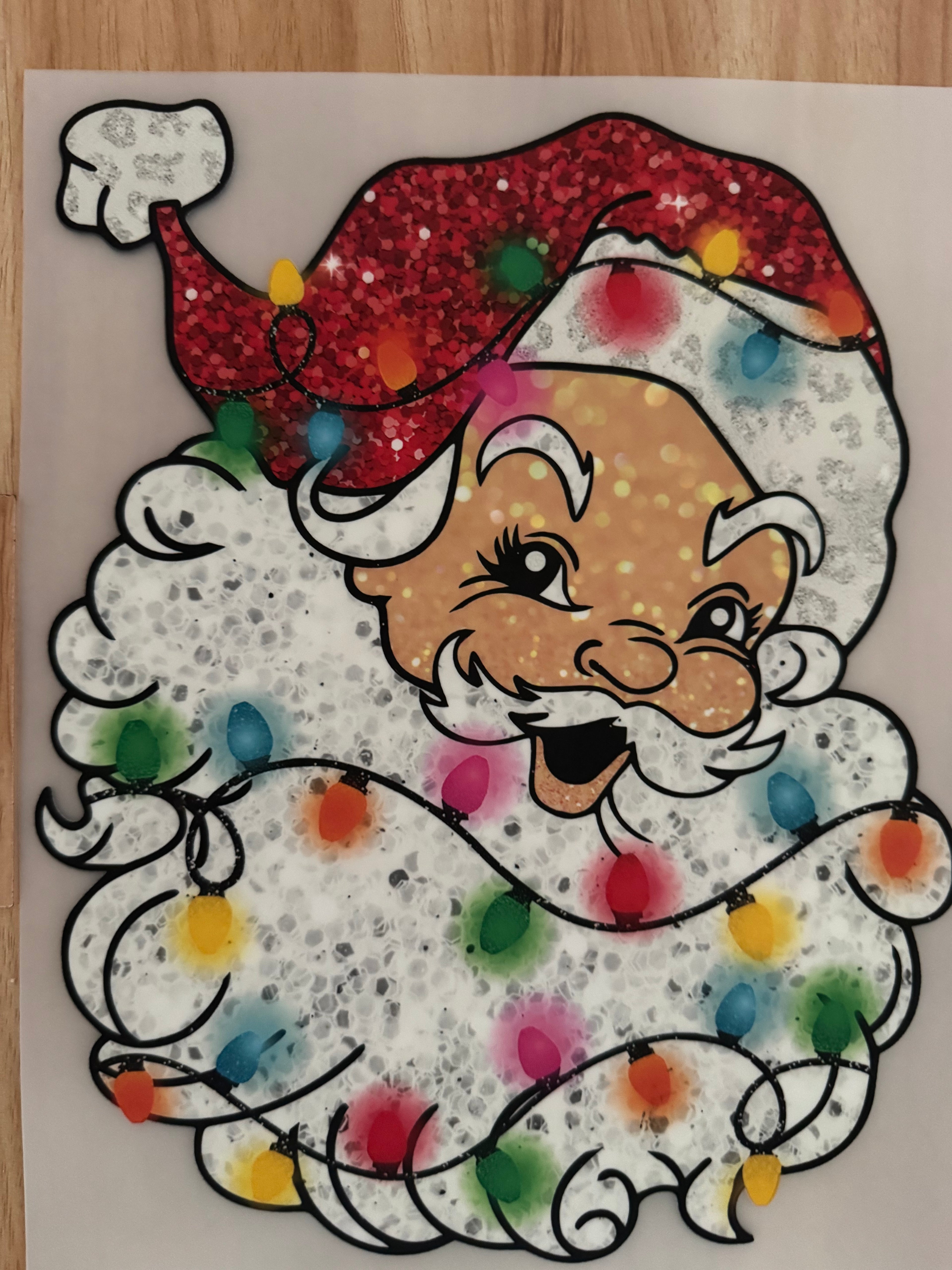 Glitter Santa with lights(full color screen print transfer not a DTF) B1