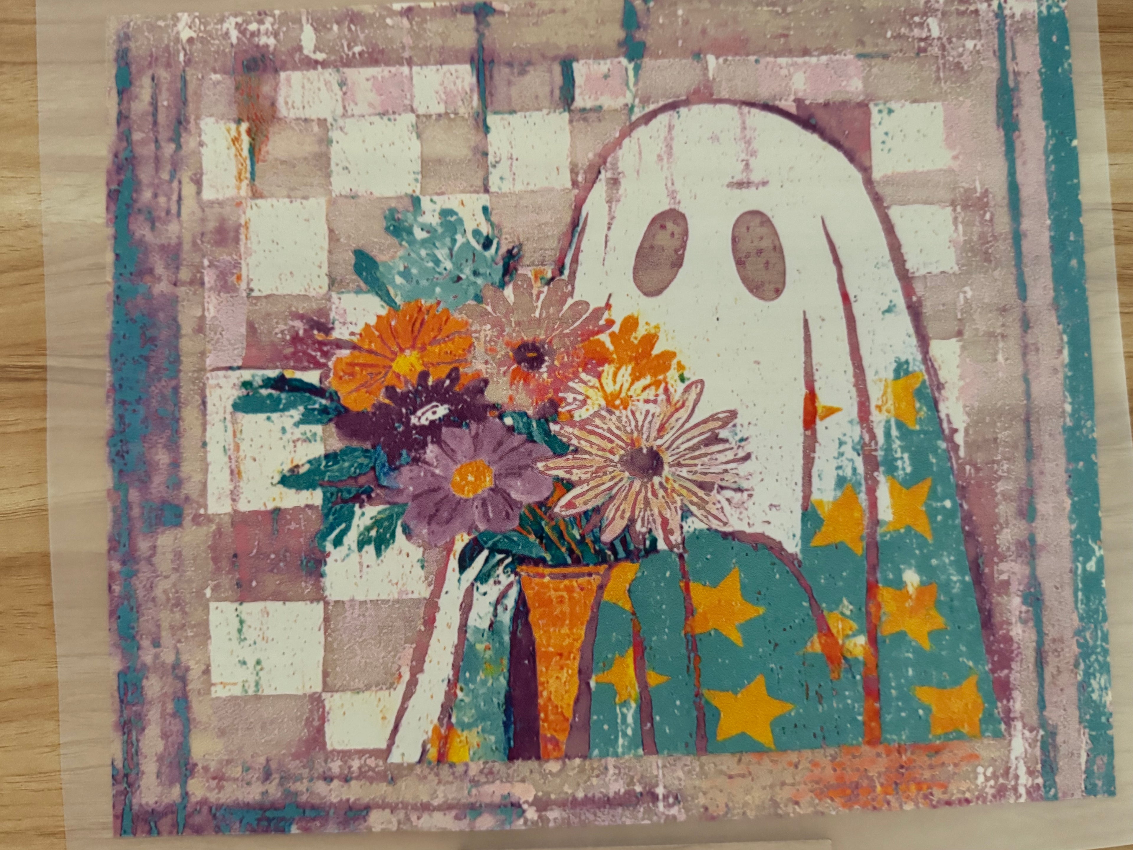 FRIENDLY GHOST WITH COLORFUL FLOWERS AND STARS B1