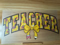 TEACHER PENCIL BOW - B4 - (this is a full color screen print transfer not a DTF.)