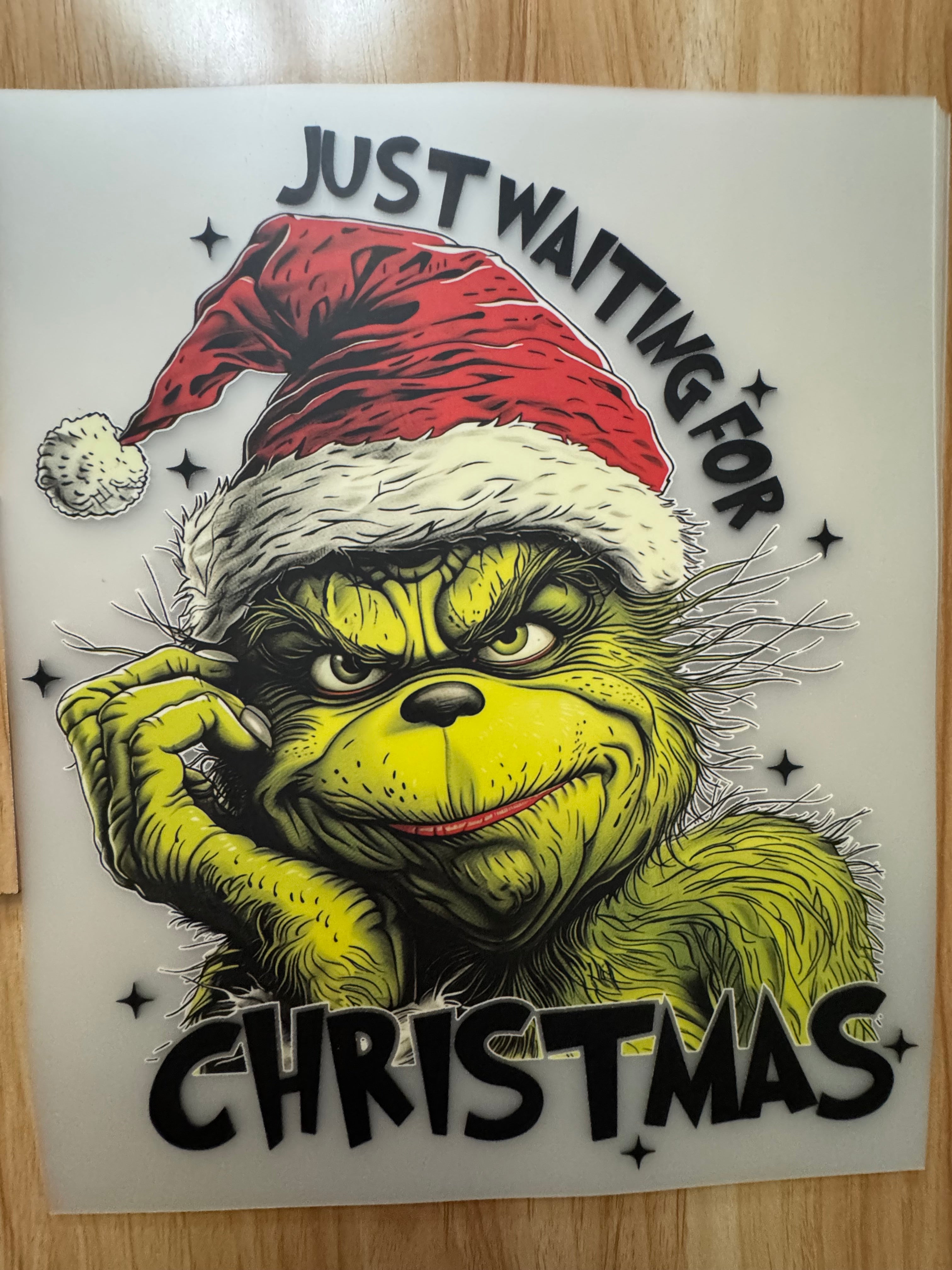 JUST WAITING FOR CHRISTMAS - B3 - (this is a full color screen print transfer not a DTF.)
