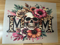 MOM SKULL W/ FLOWERS -B3 (this is a full color screen print transfer not a DTF.)