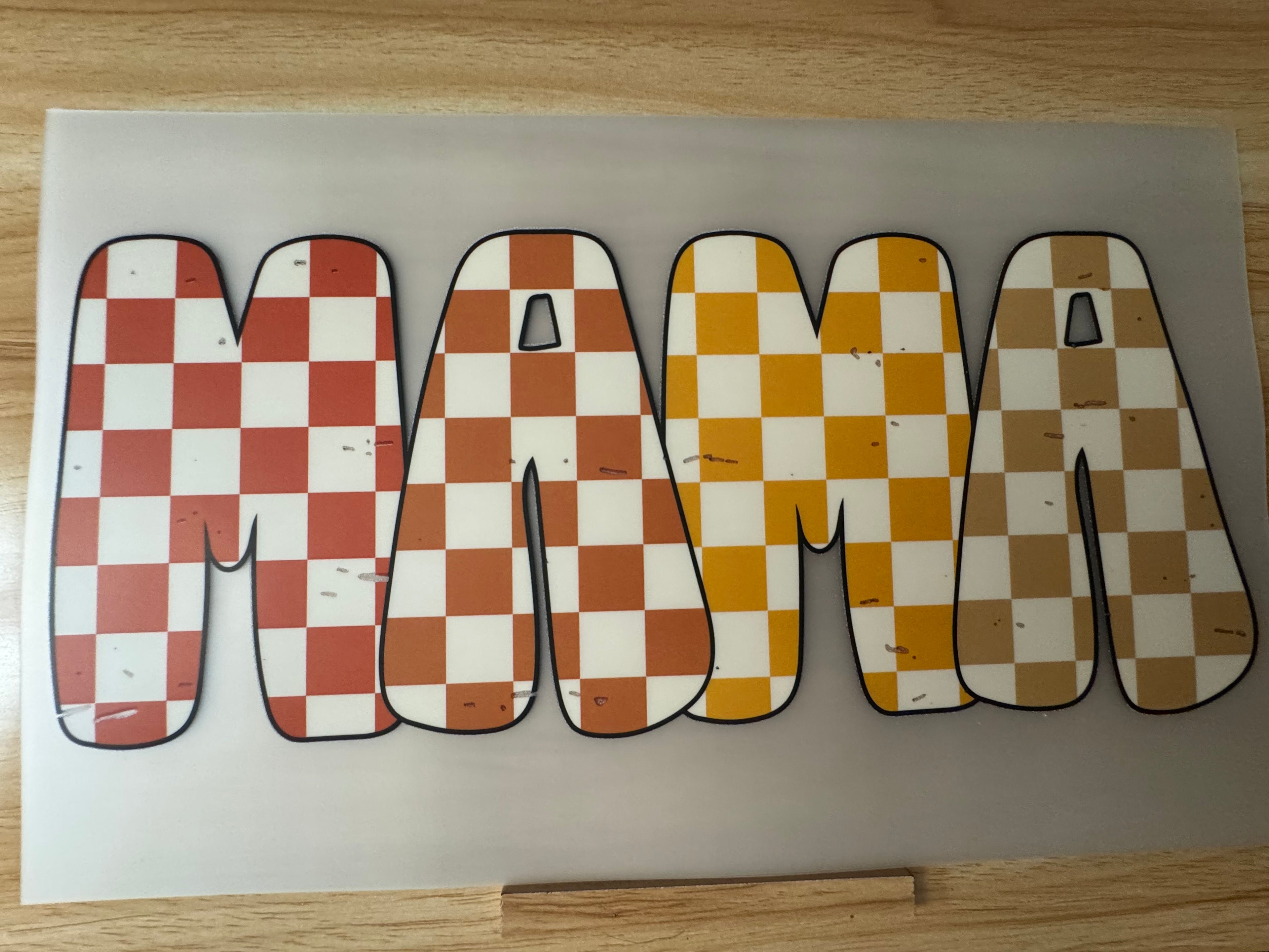 MAMA CHECKERED FALL COLORS B3 (this is a full color screen print transfers not a DTF.)
