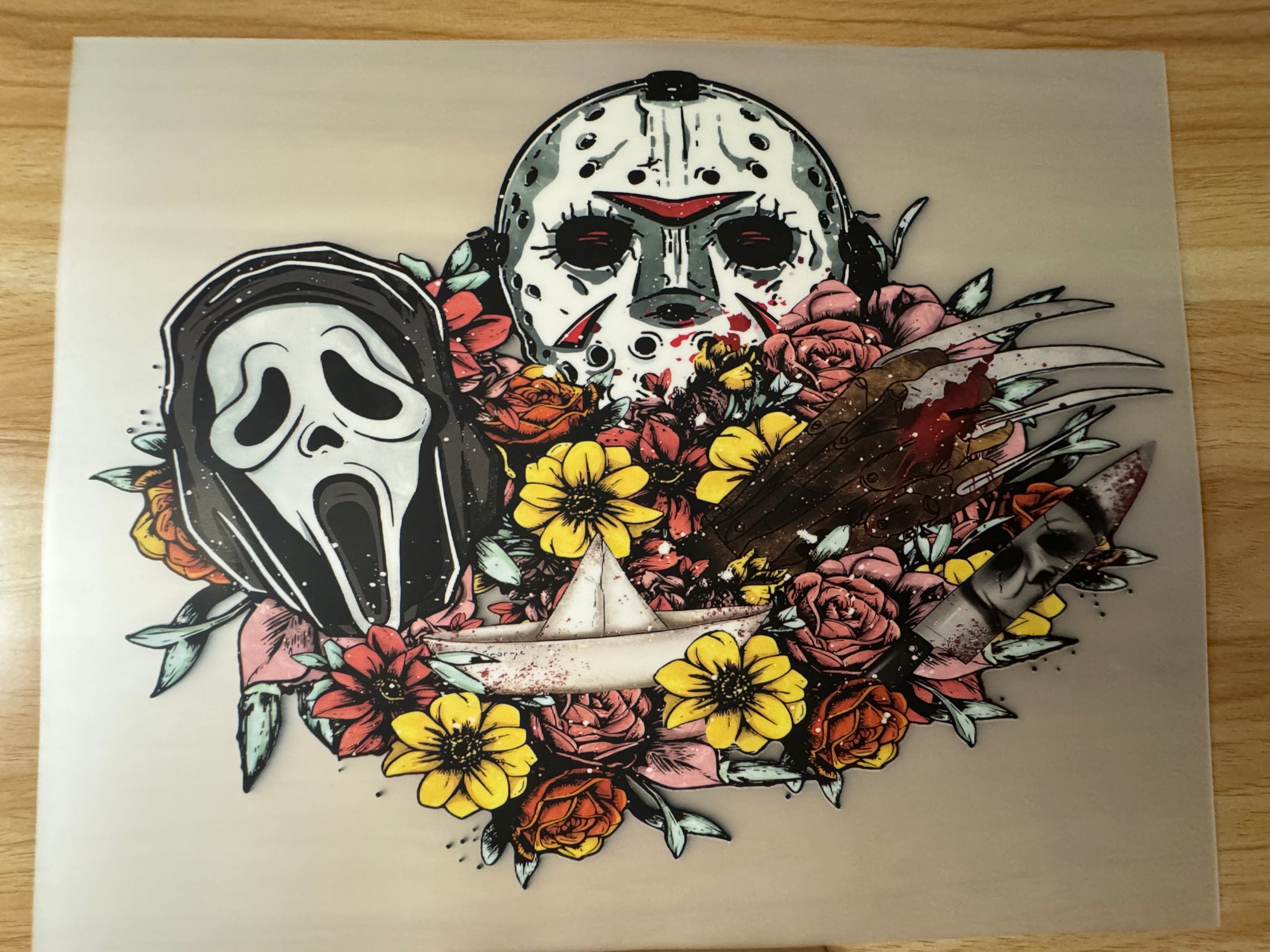 FLORAL HALLOWEEN MAIN CHARACTERS - B4 - (this is a full color screen print transfer not a DTF.)