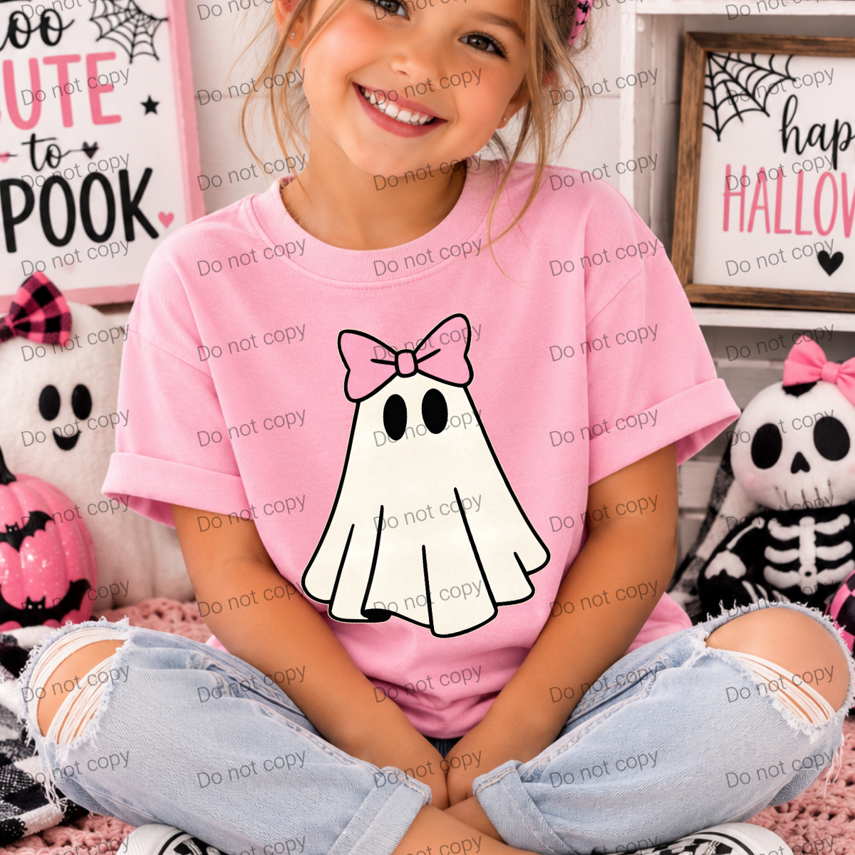 White ghost with pink bow MM072726