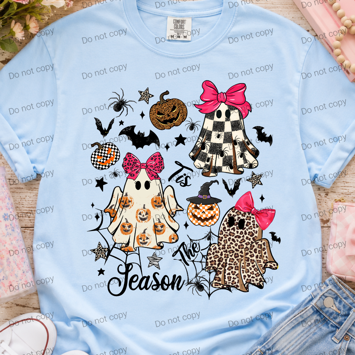 Tis the season triple ghost with pink bow MM072726